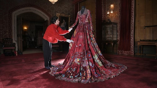 Artist Kirstie Macleod arranges the Red Dess in Tyntesfield, Somerset